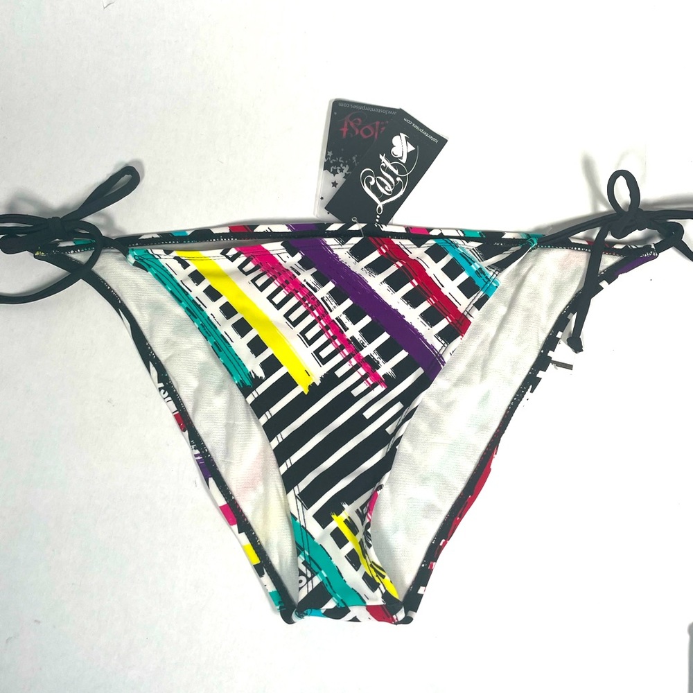 New Lost Tie Bikini Bottoms Size Large Black White Pink Yellow Purple Red Blue